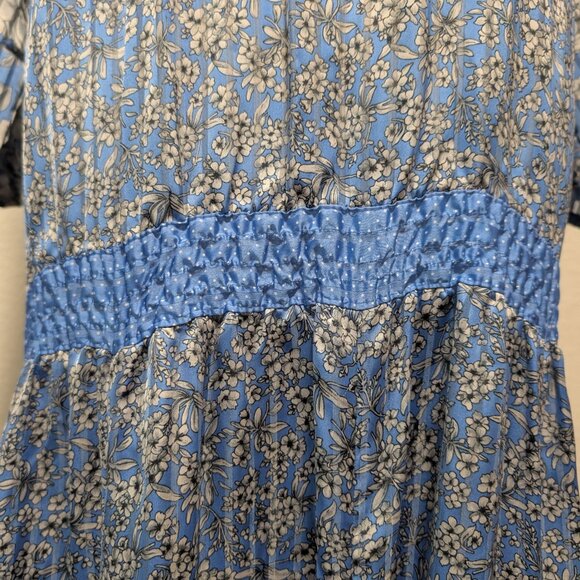 Diane Fries Vintage Women Sz M/L Georgette Blue Floral Godet Hem Midi Dress Flaw - Picture 10 of 12